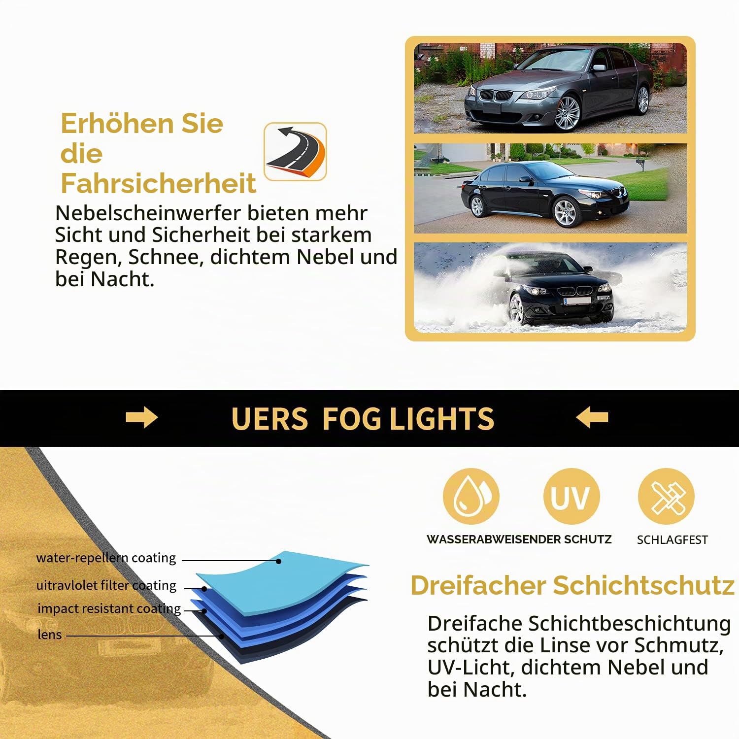 Nebelscheinwerfer passt für BMW 5 Series (E60/E61) 2003 - 2010 For M-package bumper Ein Paar Nebelscheinwerfer gelbe Linse HB4/9006