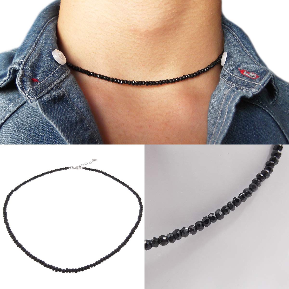 Gioielli Aurum Collana Uomo Donna in Argento 925 con Spinello Nero