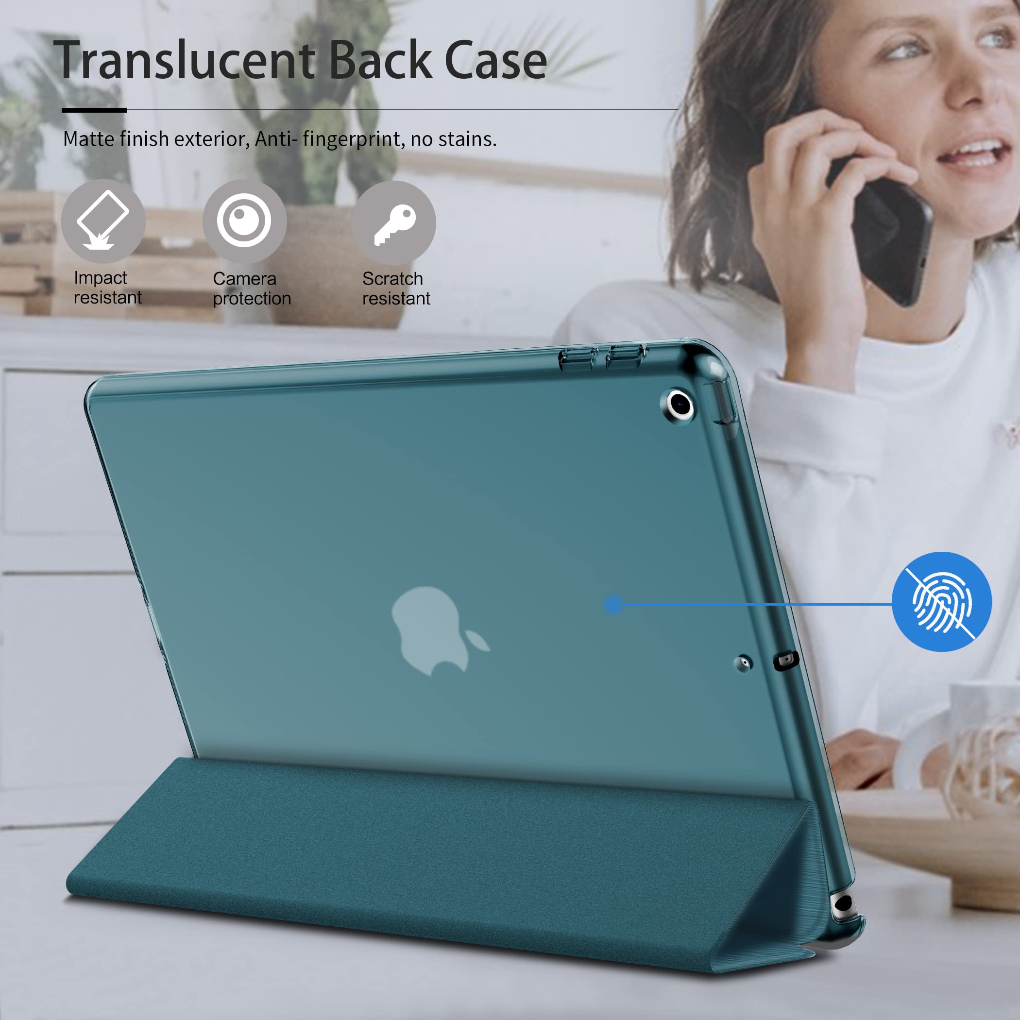 EasyAcc Custodia Cover Compatibile con ipad 9 generazione /8ª e 7 generazione da 10.2 pollici, modello 2021 2020 2019 - Custodia ultra sottile con retro trasparente (blu pavone)