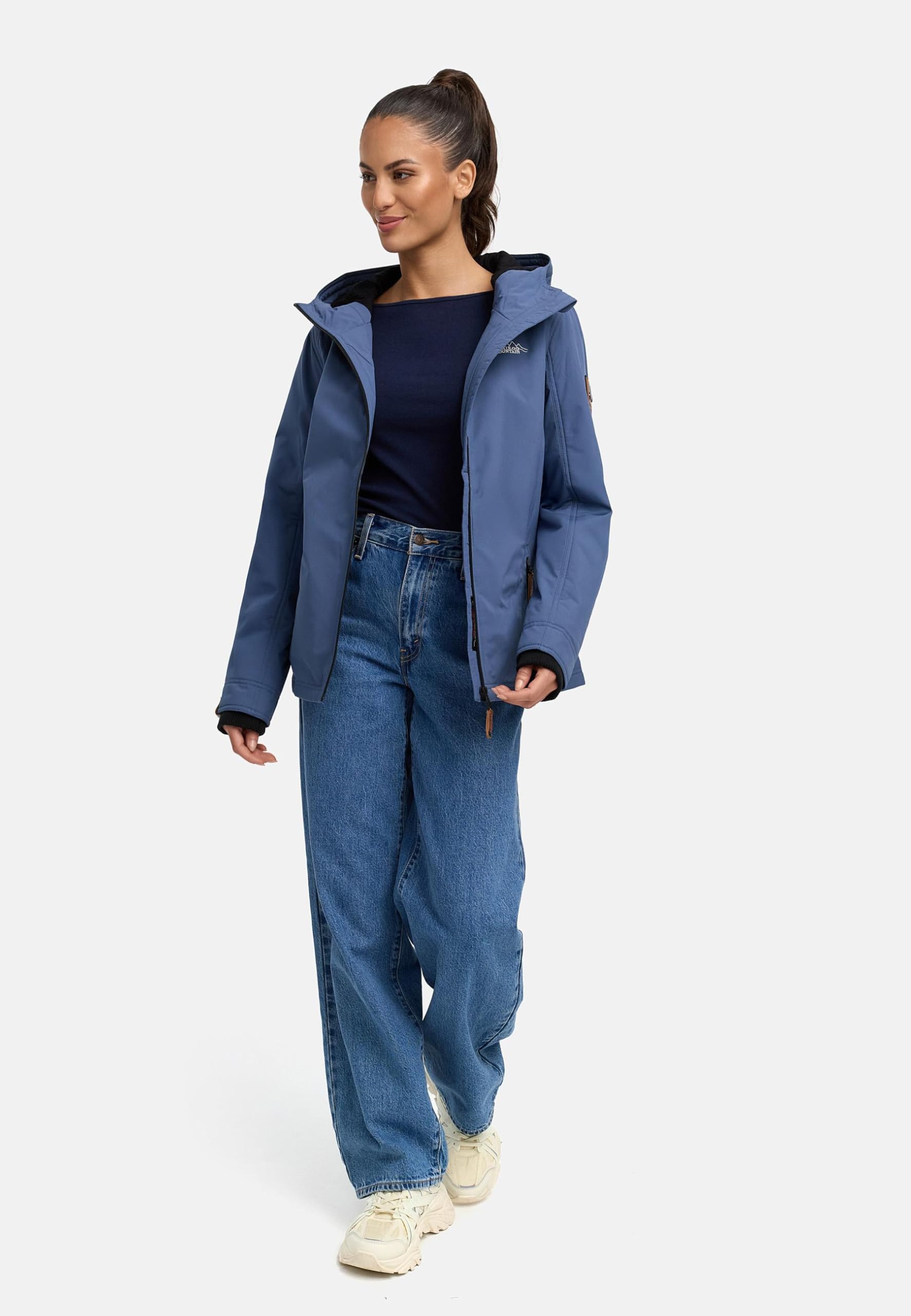 MARIKOO leicht gefütterte Damen Übergangsjacke kurz Outdoor-Jacke mit Jersey-Innenfutter und großer Kapuze Brombeere XS-6XL