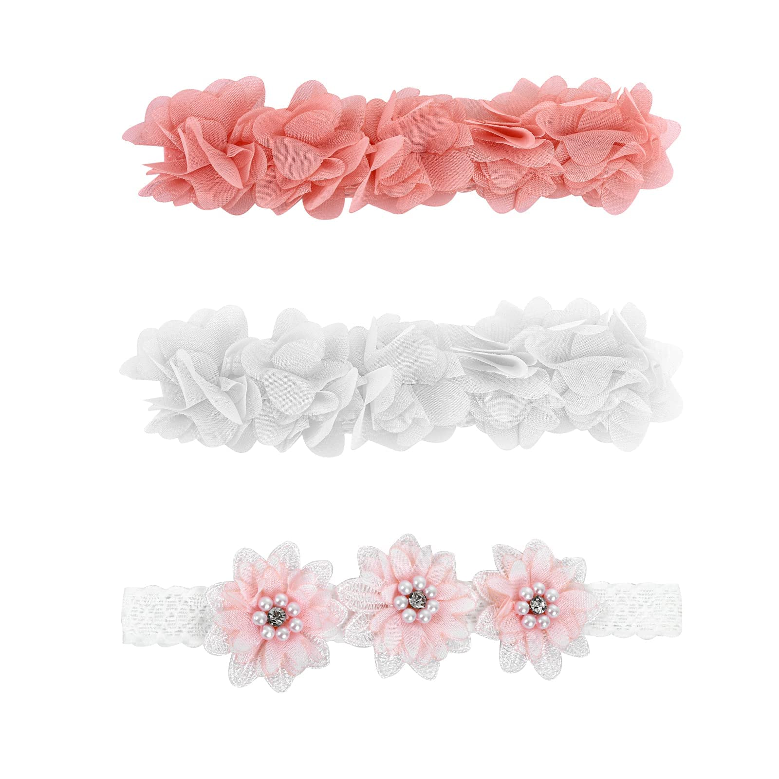 3 stücke Baby Mädchen Stirnband Chiffon Blume Haarband for Neugeborene Prinzessin Bögen Stirnbänder Hand Nähen Kleinkind Floral Crown Headwrap Turban Haarschmuck Fotografie Outfits