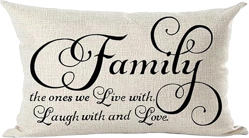Ramirar Funda decorativa de almohada lumbar con texto en inglés «Family The Ones We Live with Laugh with and Love», funda de almohada lumbar