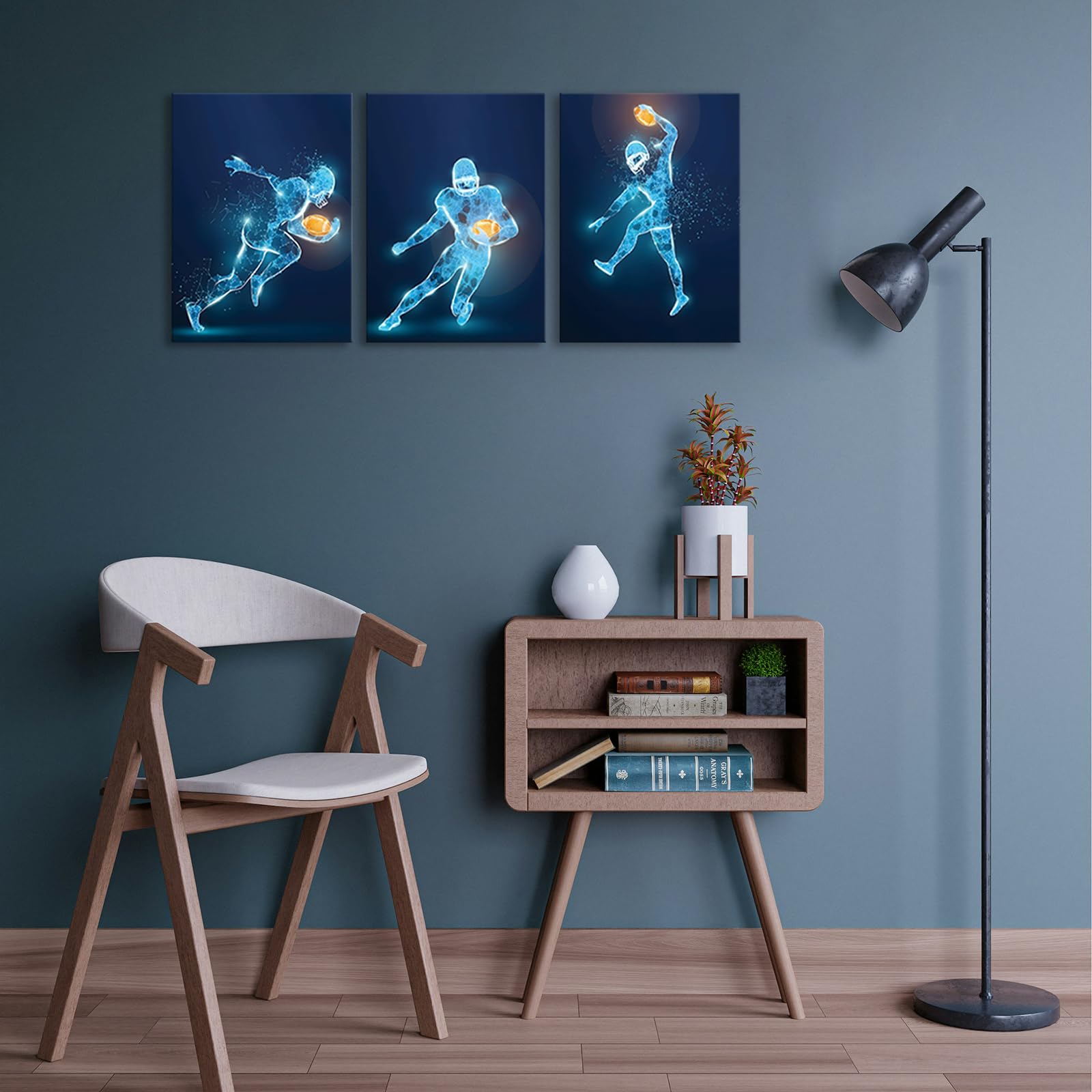 Set di 3 stampe artistiche da parete a raggi X, con cornice, poster con foto di calcio, stampe artistiche da parete su tela, decorazione per la stanza dello sport, per uomini, bambini, adolescenti,