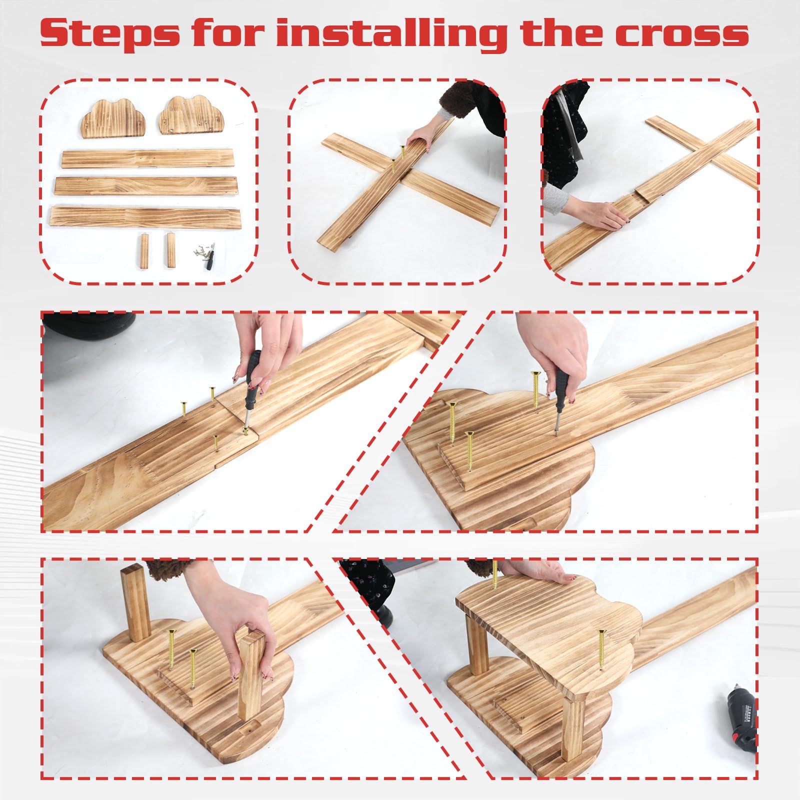 Floatdream Crocifisso in legno fatto a mano, croce in legno con decorazioni a base magnetica, utilizzato come centrotavola da tavola, decorazione per battesimo