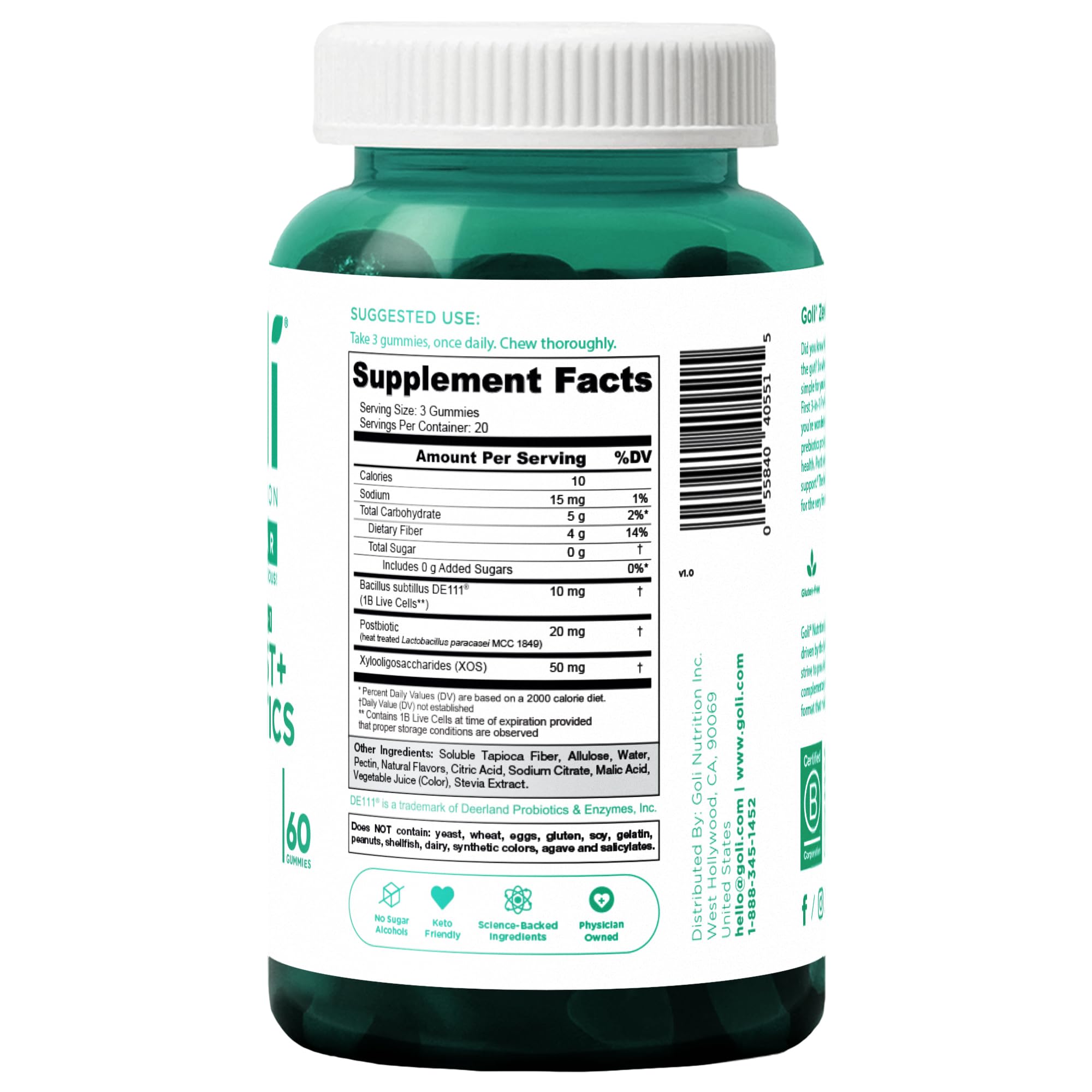 Goli Zero Sugar Trio- World's First 3-in-1 Pre, Post, Probiotic, Apple Cider Vinegar with Vitamin B12 and Probiotics, Ashwagandha & L-Theanine, Vitamin D gummies. Vegan, Gelatin & Gluten-Free, Non-GMO