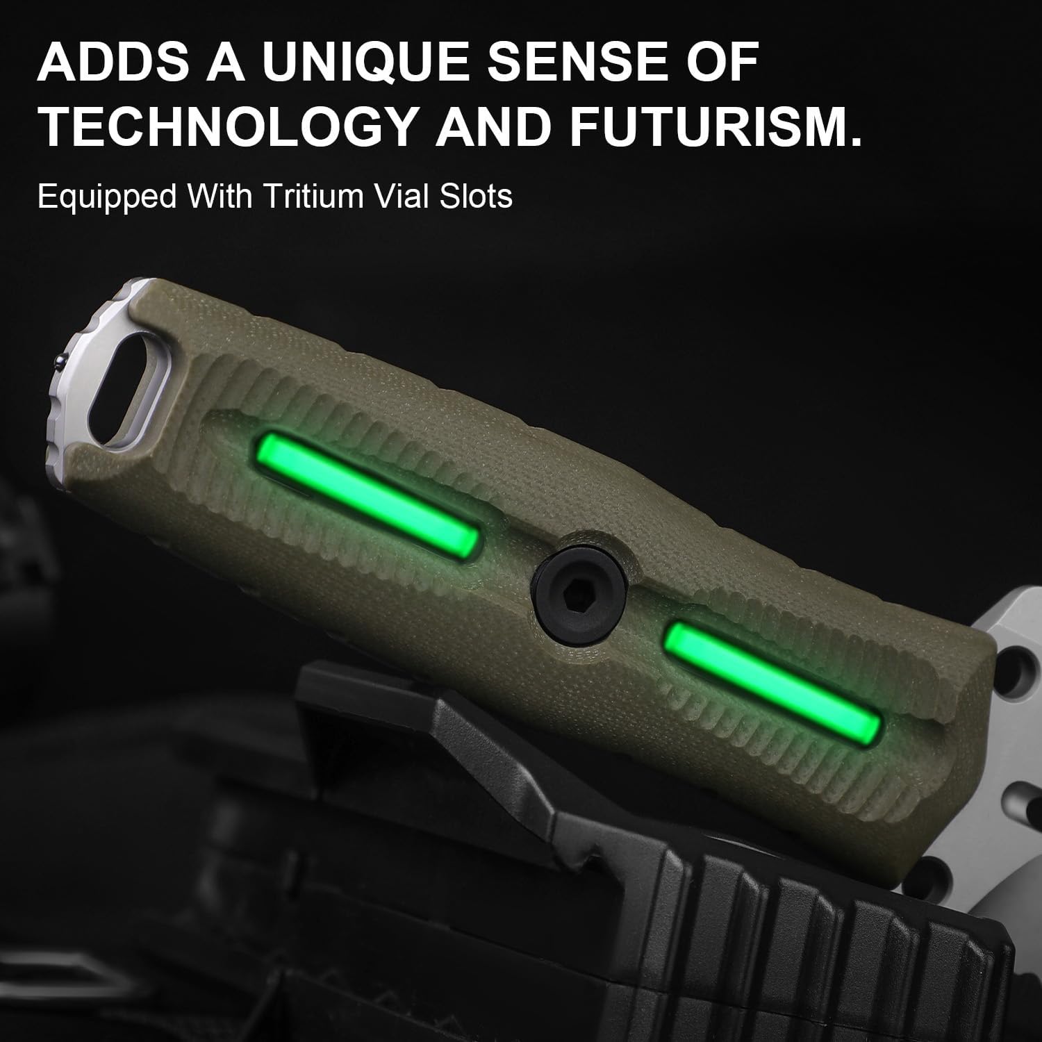 Kizer NORCROSS Fixed Blade Knife, 4.09" Single Edge Nitro V Blade Tactical Knife with Glass-Breaker & Tritium Vial Slot, Hunting Knives with Olive Green 3D Biomimetic G10 Handle & Sheath, ZX-FB01A4