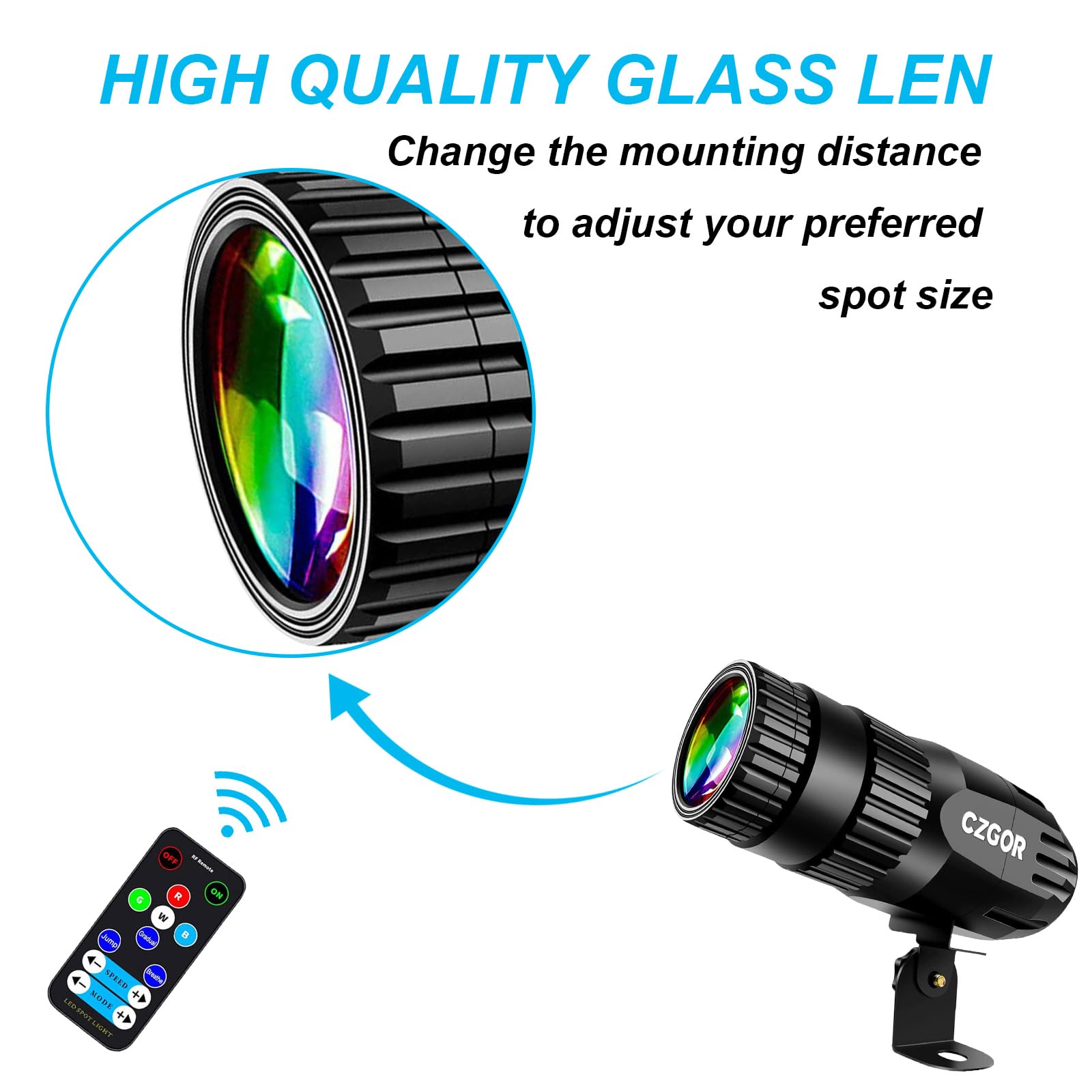 15W Projecteur Boule a Facette, Czgor RGBW 4 en 1 LED Pinspot Projecteur avec Télécommande et 3 Modes d'Éclairage, LED Pin Spot Ultra-Lumineux pour Fêtes, Clubs, Bars et Mariages