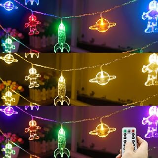 Color Changing Lights for Kids Bedroom, Birthday Gifts for Kids, 11Ft 20Leds Tent Lights for Kids with Rocket Spaceship Astronaut Pendants for Christmas Space Themed Birthday Party Decorations