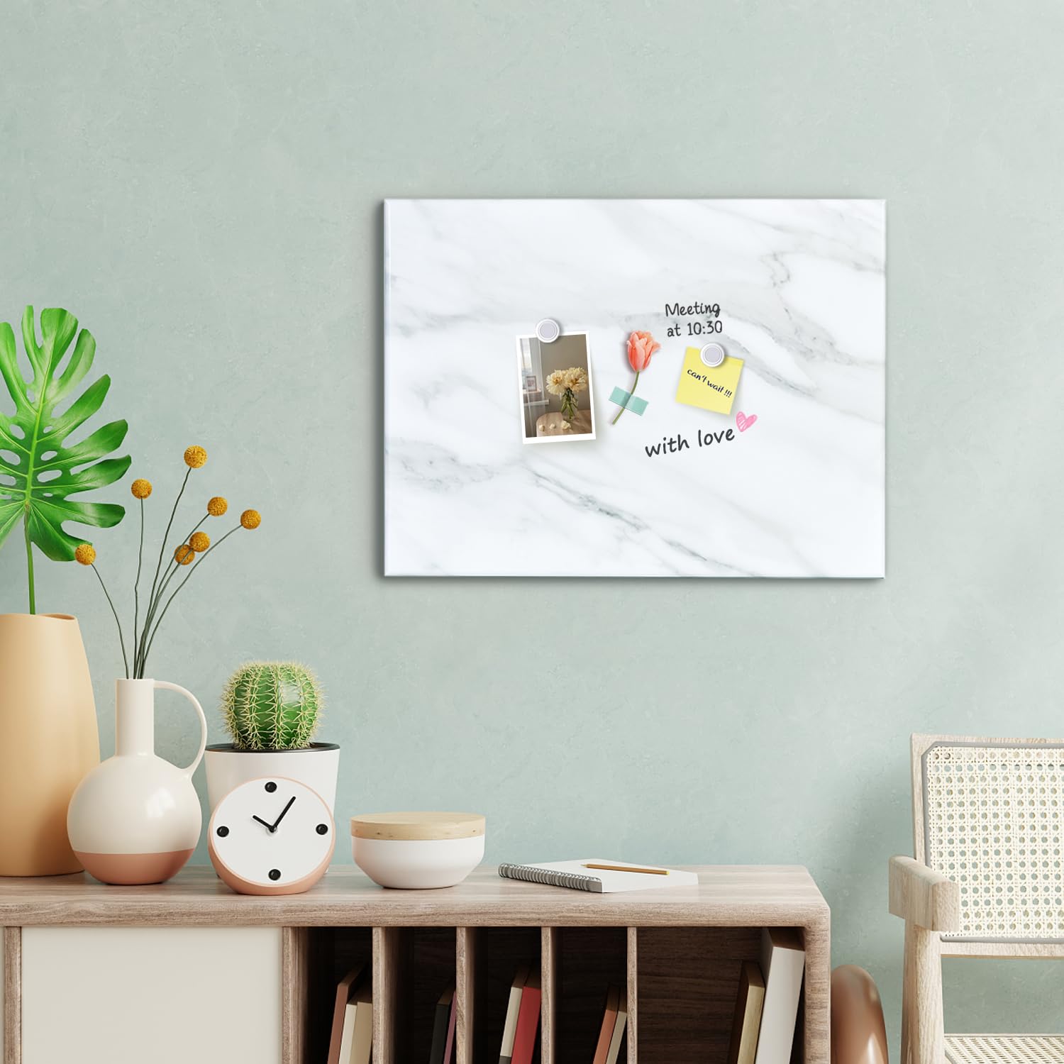Okydoky Tableau blanc magnétique effaçable à sec avec motif imprimé marbre, 50 x 75 cm, tableau blanc décoratif pour mur avec motif, tableau blanc effaçable à sec sans cadre pour mur, aimants inclus