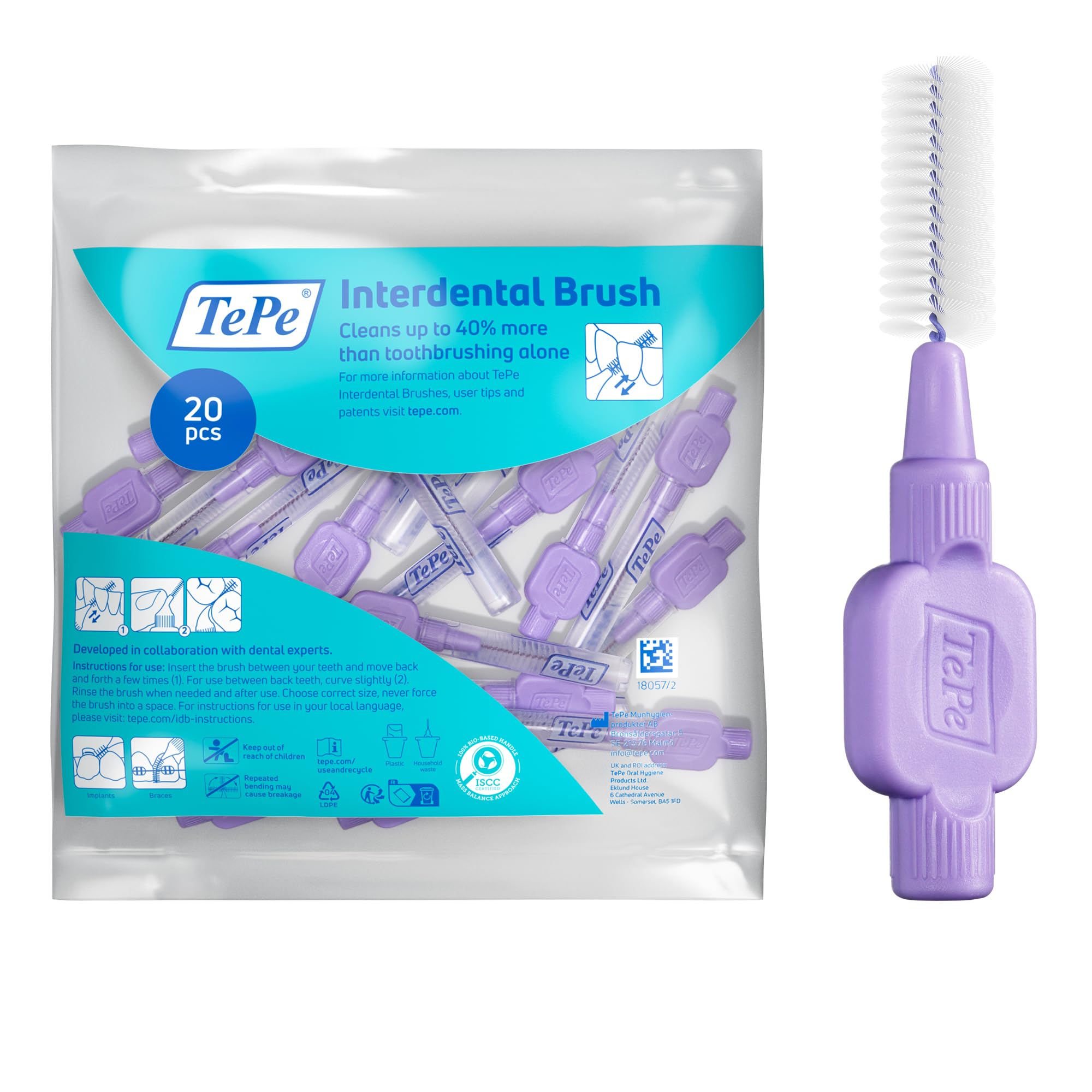 TePe Interdental Brush, Extra Soft, Purple, 1.1mm/ISO 6, 20pcs