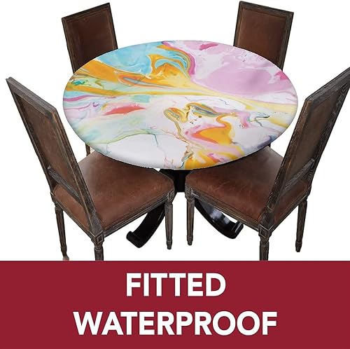 Vista 14 de Mantel redondo abstracto ajustado con borde elástico, estampado de flores, estampado tradicional, de poliéster, se adapta a mesa redonda de 36