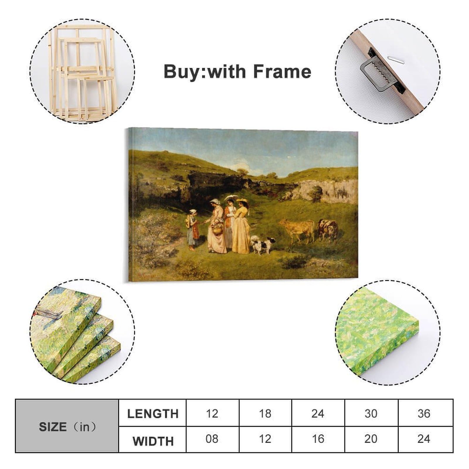 Póster de Jóvenes Damas del Pueblo de Gustave Courbet en lienzo para pared, impresión de pergamino para la sala de estar, paredes y hogares, 40 x 60 cm