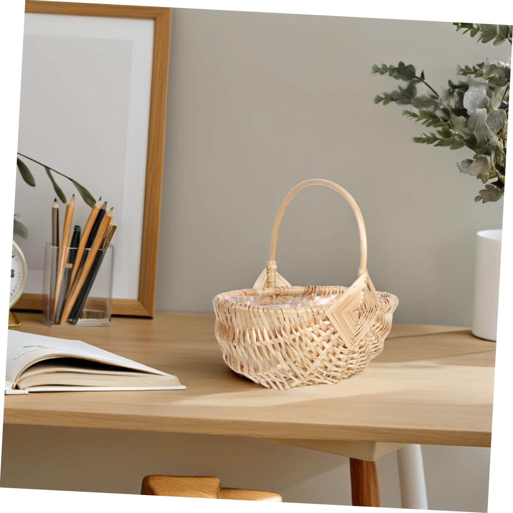 GALPADA Cesta De Ratán Tejida para Arreglos De Flores Picnics y Almacenamiento De Frutas Cesta De Mimbre con Asa Práctica para Reuniones Al Aire y Decoración del Hogar