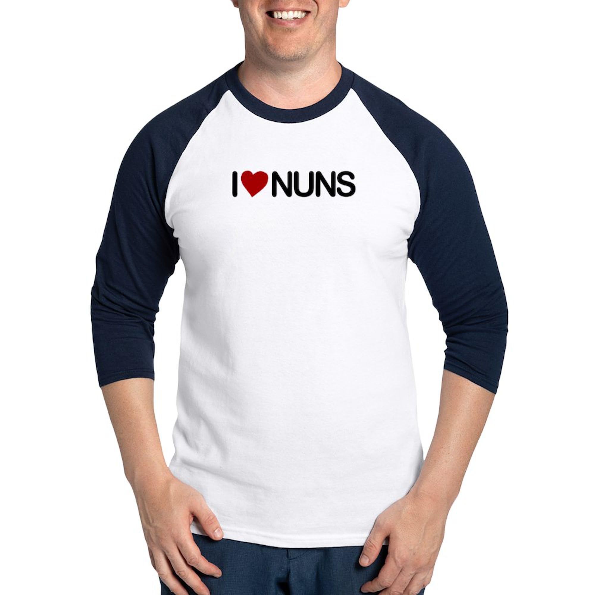 CafePress I Love Nuns Baseball Jersey Men's Cotton Baseball Jersey, 3/4 Raglan Sleeve Shirt Blue/White