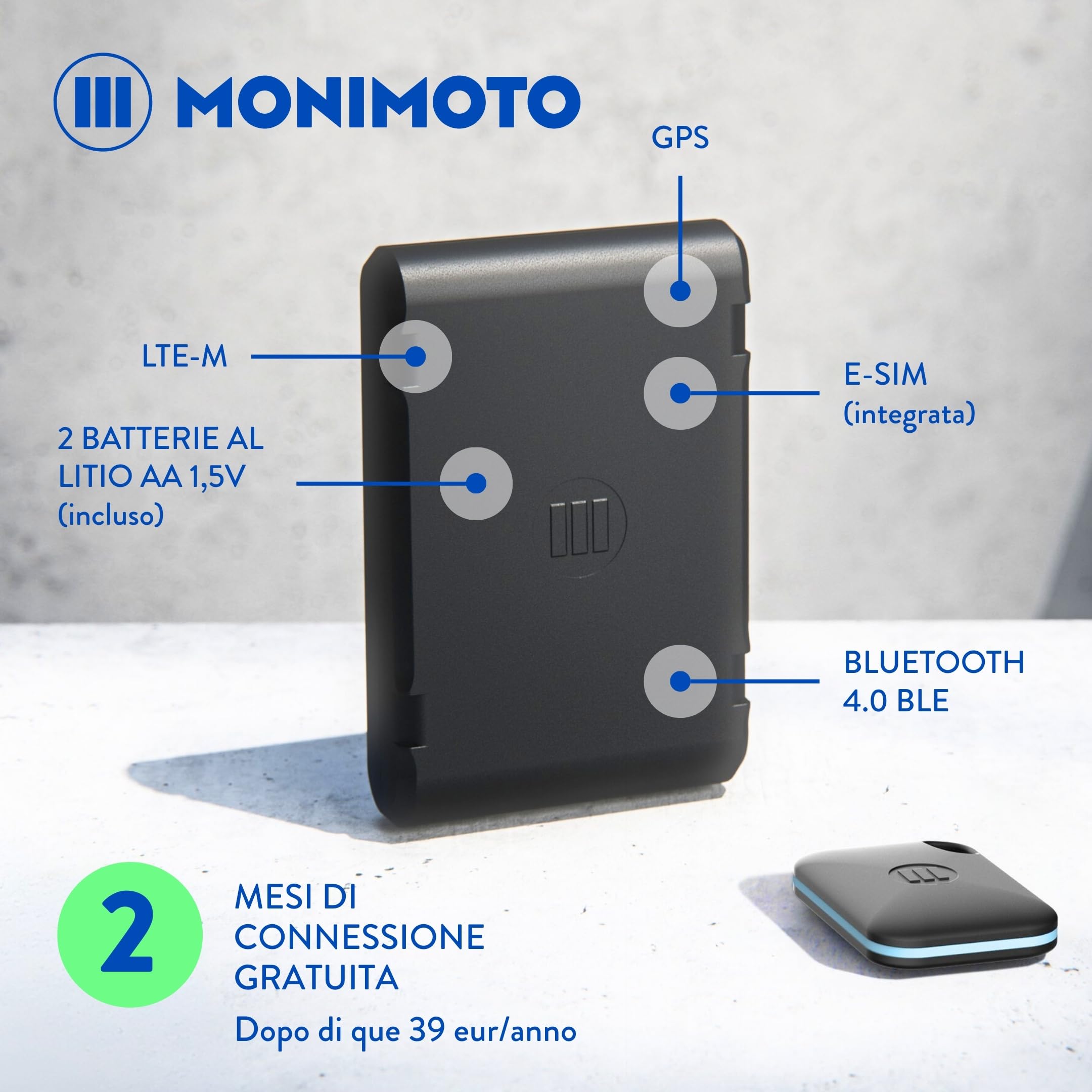 MoniMoto 7 Localizzatore Tracker e Allarme per Moto con Installazione Facile, Senza Fili - Localizzatore Smart GPS per Moto, Tracker GPS per Veicoli, Scooter, Quad Bike ATV, Motoslitte