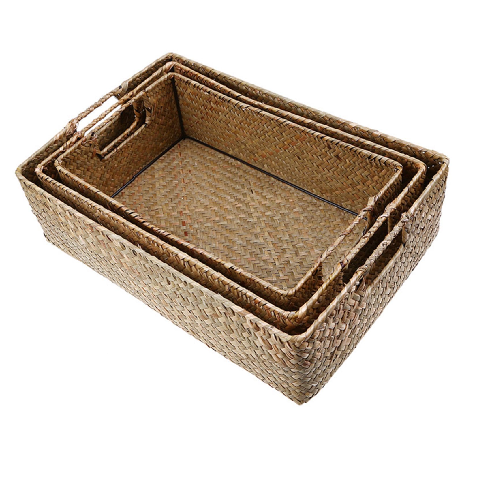 Boîte de stockage en algues tressées pour organiser les jouets et objets dans le salon