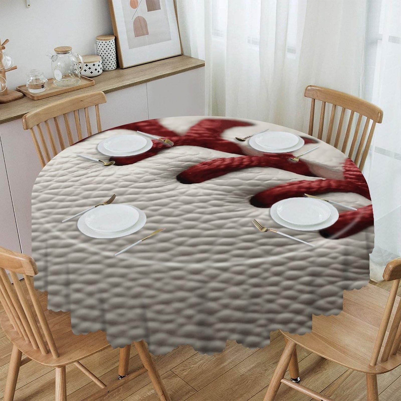 VstaDank 60 Inch Round Baseball Lace Close Up Tablecloth Polyester Waterproof Wrinkle Free Table Cloth Spillproof Washable Table Cover Colorful Tablecover Decor for Home Kitchen Dining Party