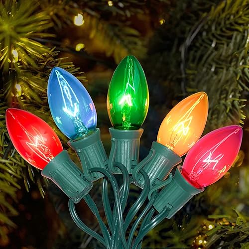 Miniatura 19 de Tira de luces LED multicolor de Navidad de 16 pies para exteriores con 10 bombillas C7 transparentes jumbo multicolor, luces de Navidad colgantes