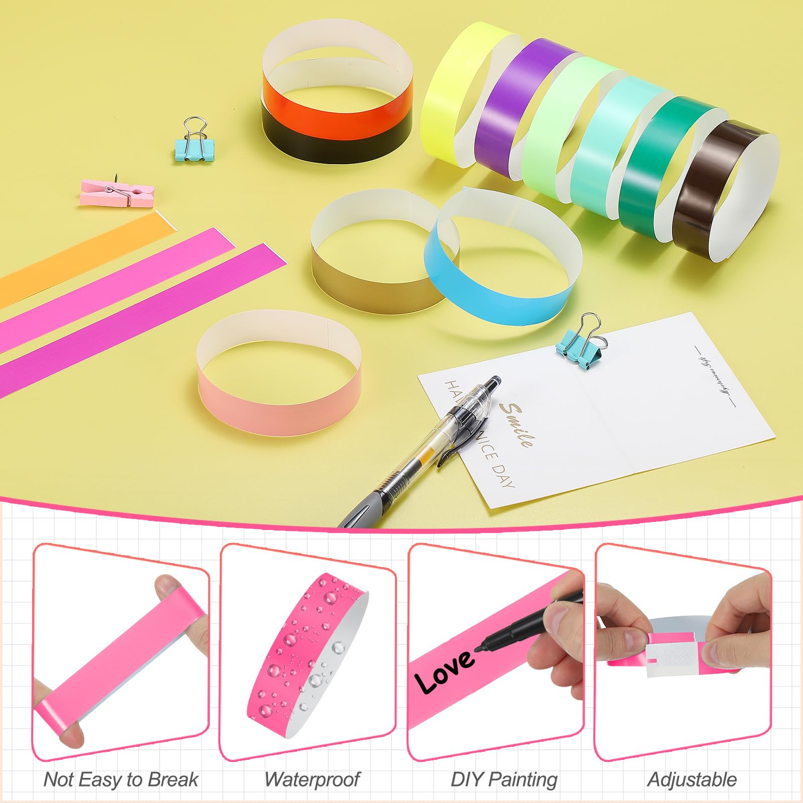 PATIKIL Paper Wristbands for Events 200 Pack Neon Party Wrist Bands - Image 3
