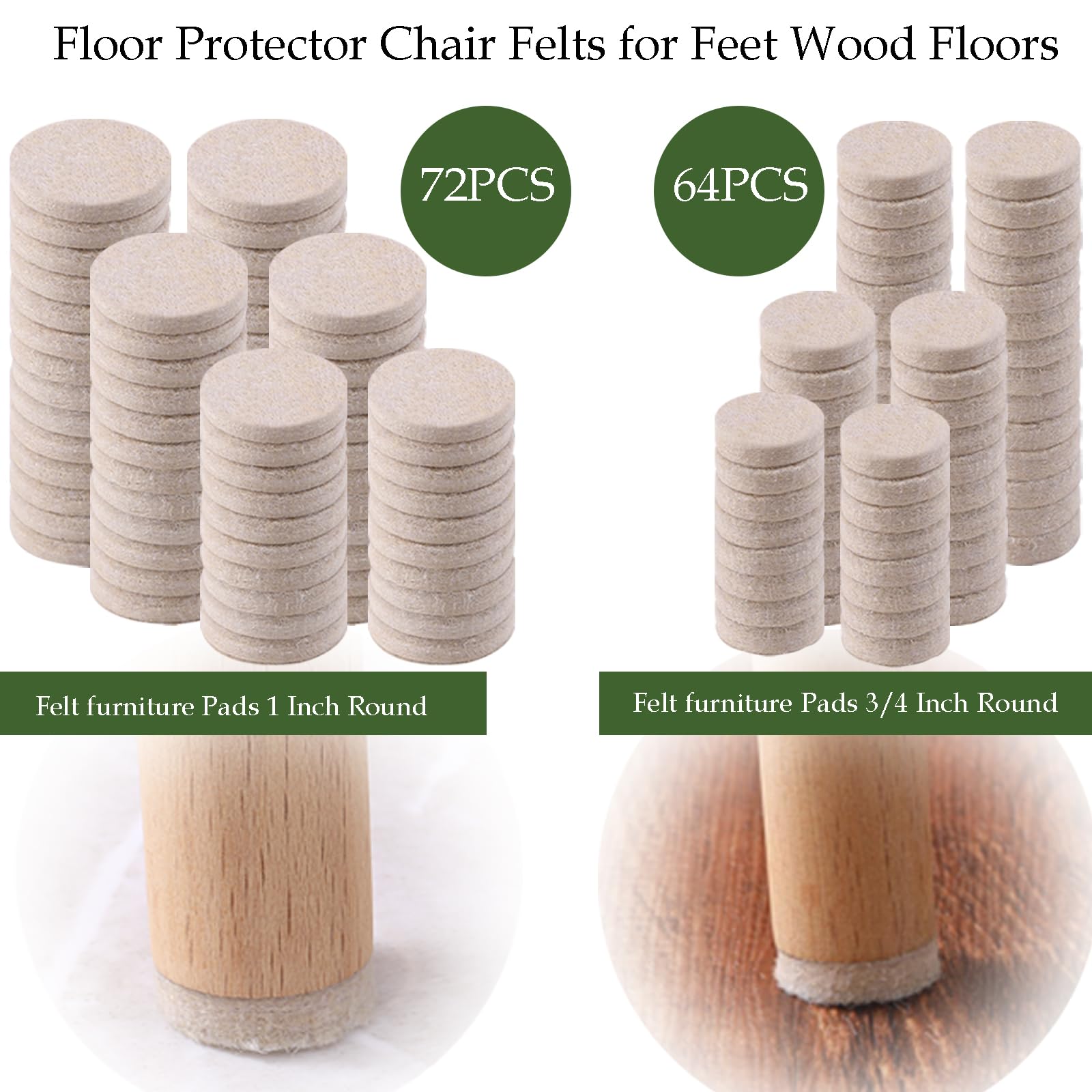 Fursafe&Q Almohadillas de fieltro para muebles, almohadillas de fieltro para suelos de madera dura, almohadillas de fieltro autoadhesivas resistentes para patas de silla, protección de rasguños,
