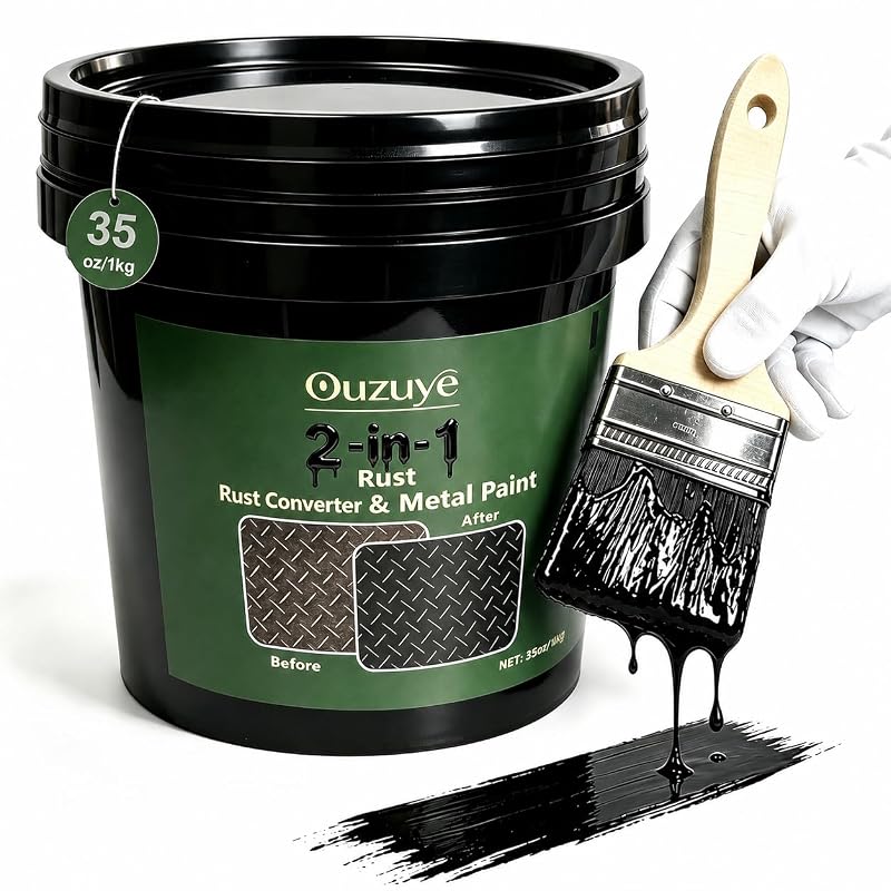 Conversor de Ferrugem e Primer para Metal Ouzuye JSQ01, Acabamento Preto Fosco, Frasco de 1,03 L