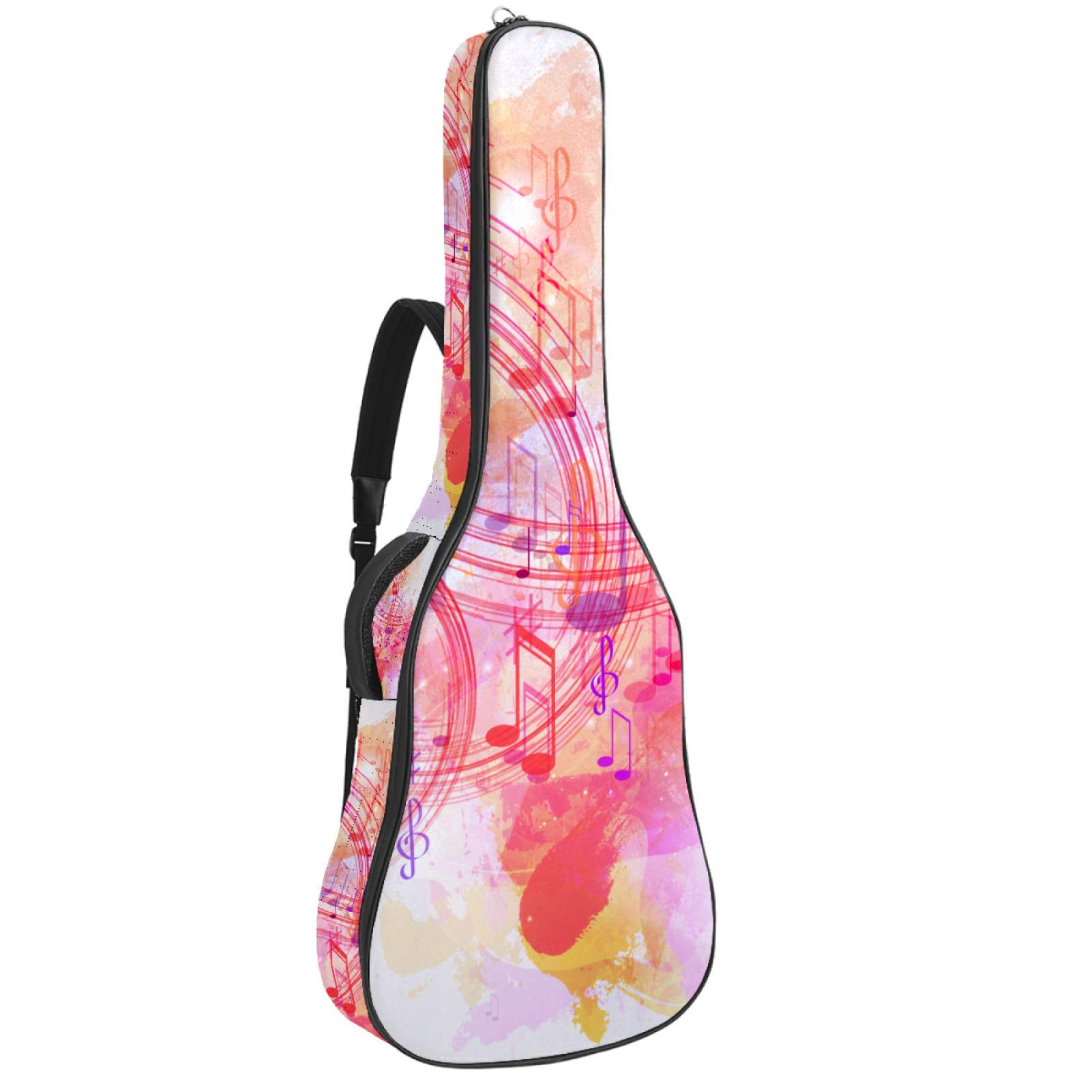 Gitarrentasche mit Reißverschluss, wasserdicht, weich, für Bassgitarre, Akustik- und klassische Folk-Gitarre, Pink mit Musiknoten