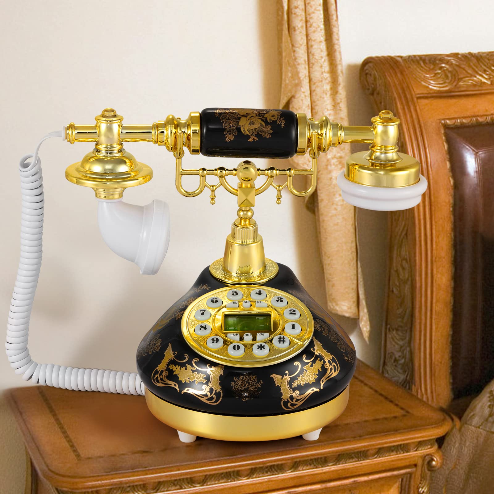 Telefono antico, funzione di ricomposizione e ID chiamante, retro europeo, telefono fisso vecchio stile digitale, adatto per famiglia hotel ufficio decorazione