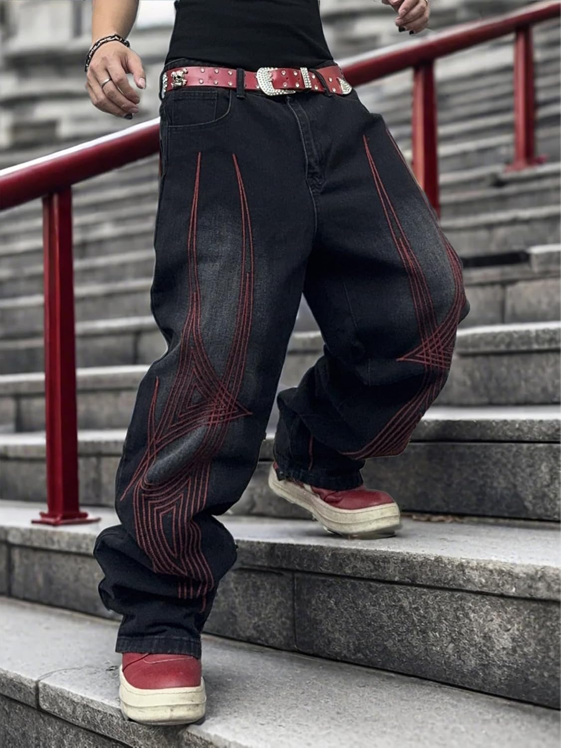 Men's Hip Hop Baggy Jeans Wide Leg Skater Jeans Vintage Loose Fit Denim Pants Streetwear Rock - Image 4