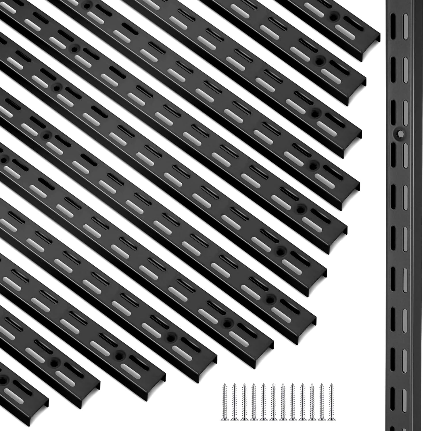 12 Pack 25 Inch Dual Track Upright Wall Shelving System Shelf Bracket Twin Slot Shelf Rail Twin Track Upright Heavy Duty Support System for Pantries, Linen Closets, Laundry Rooms (White)