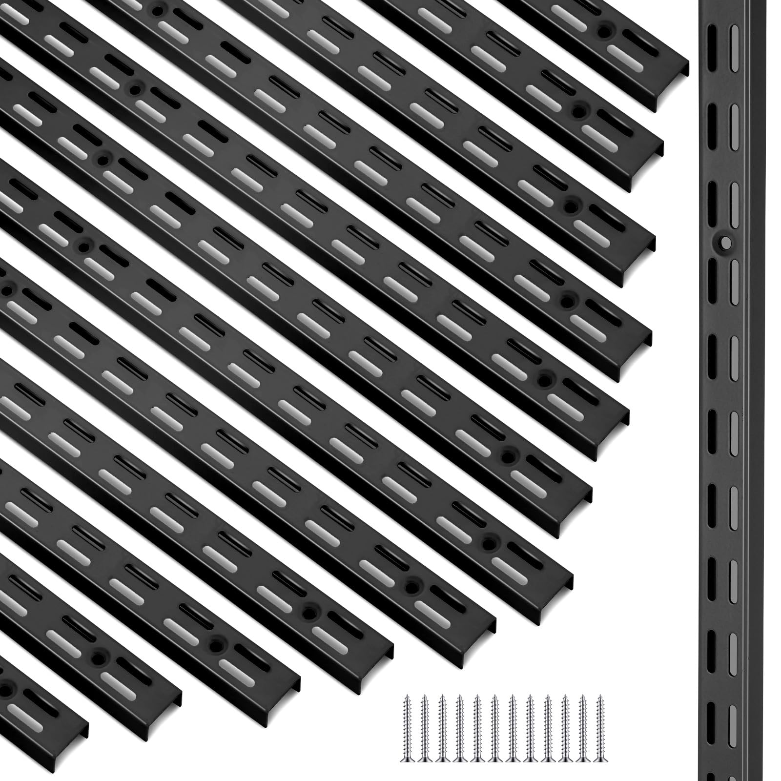 MorningRo 12 Pack 47 Inch Dual Track Upright Wall Shelving System Shelf Bracket Twin Slot Shelf Rail Twin Track Upright Heavy Duty Support System for