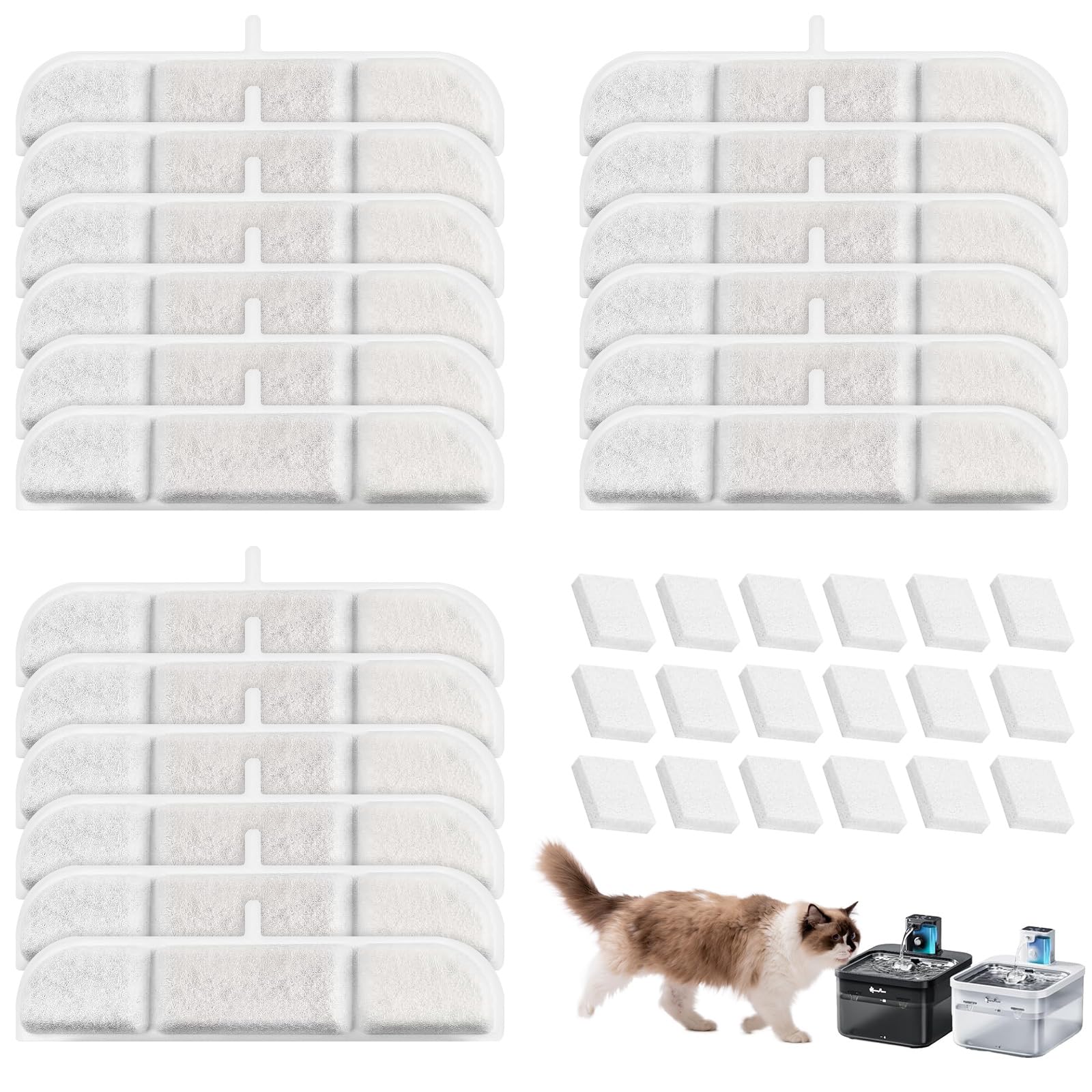 18 Stück Katzenbrunnen Filter, Trinkbrunnen Filter für DownyPaws, Katzenbrunnen Kabellos Bewegungsmelder, Dreifaches Haustierfilter System Filter für 2.5L Trinkbrunnen(18+18)