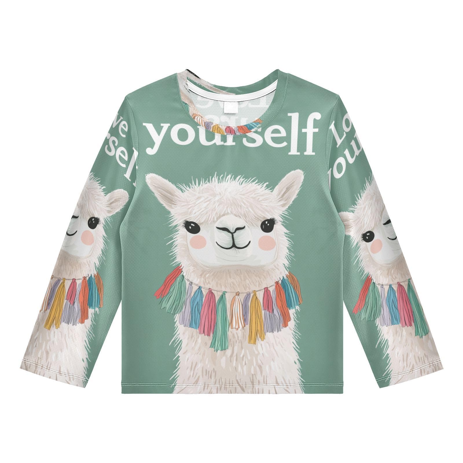 DOMIKING Llama Teal Boys Long Sleeve Rashguard Shirt Kids Quick Dry Swim Shirt for Kids Toddler 9-10T