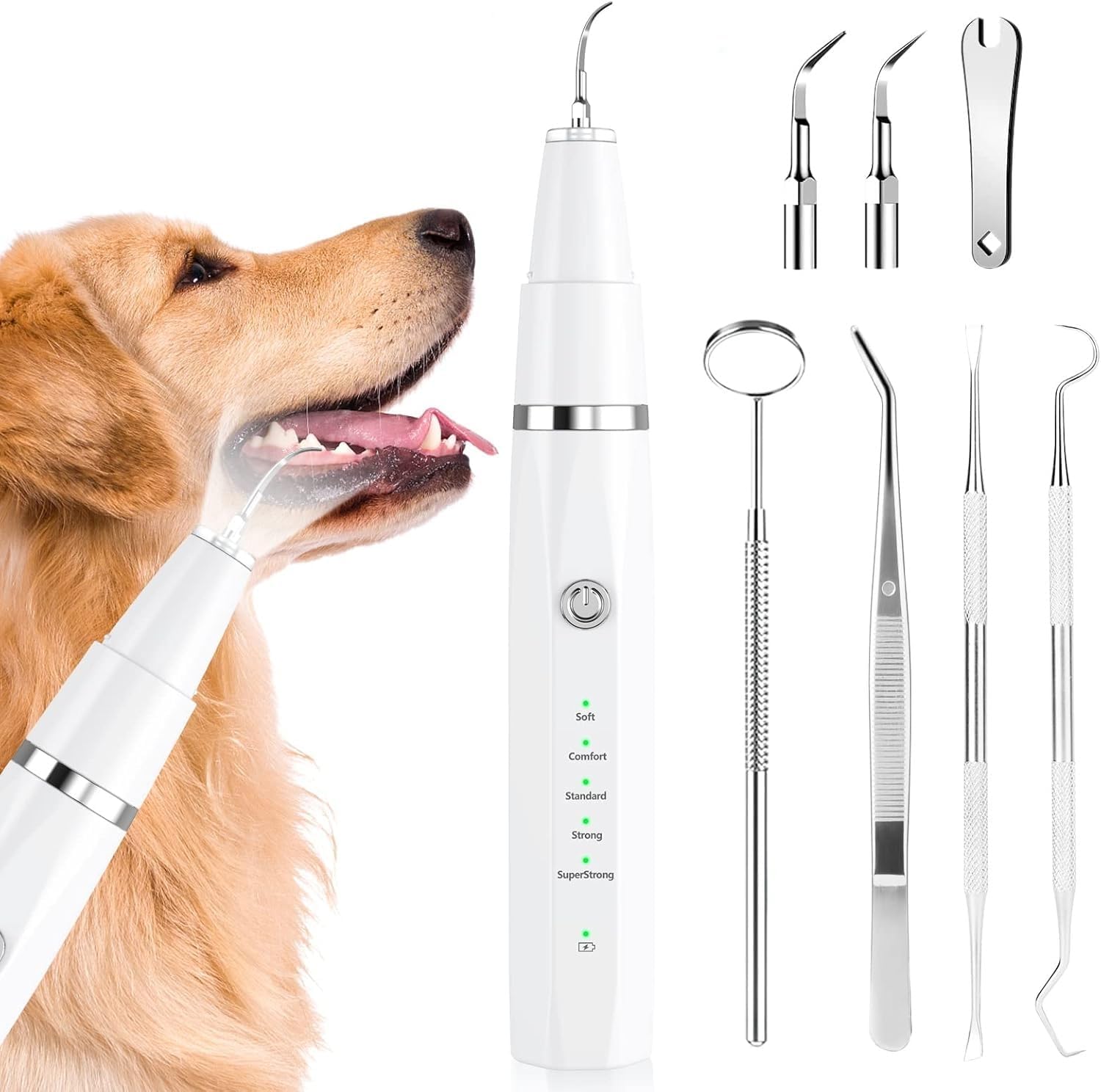 Limpador Ultrassônico de Dentes para Animais de Estimação – Kit para Remoção de Tártaro e Manchas (branco)