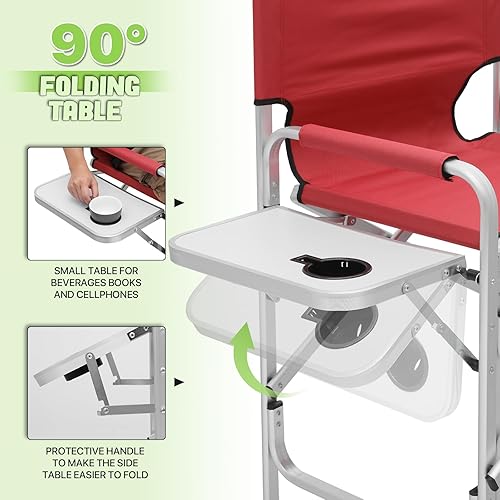 Miniatura 6 de Magshion Silla plegable de directores altos de 31 pulgadas de altura con mesa auxiliar, silla plegable portátil para artista de maquillaje, color