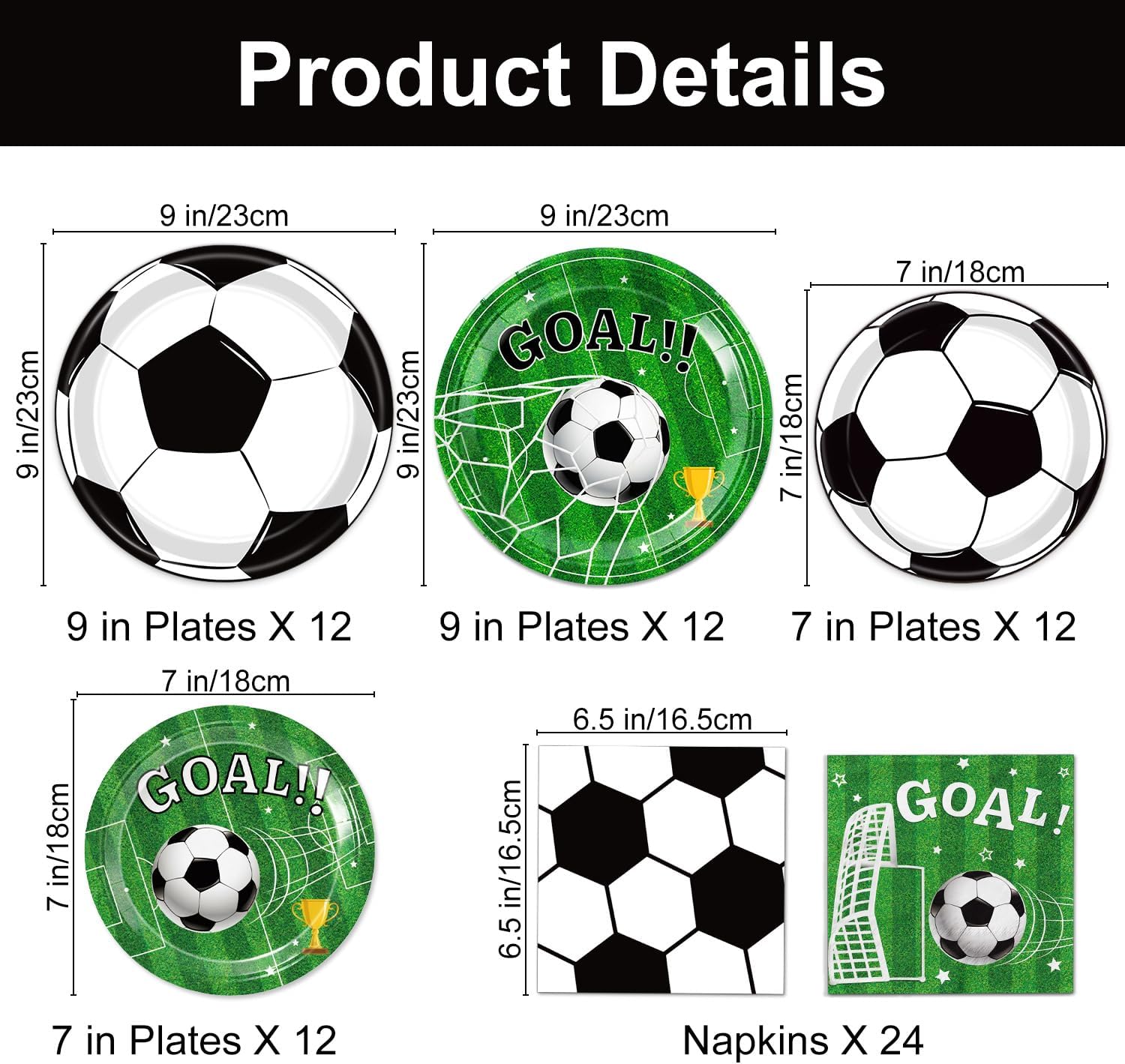 QIYANPAX 72 Pcs Soccer Plates and Napkins, Soccer Birthday Party Decorations Including Dinner Plates, Dessert Plates and Napkins for Boys Sports Soccer Party Decorations, Serves 24
