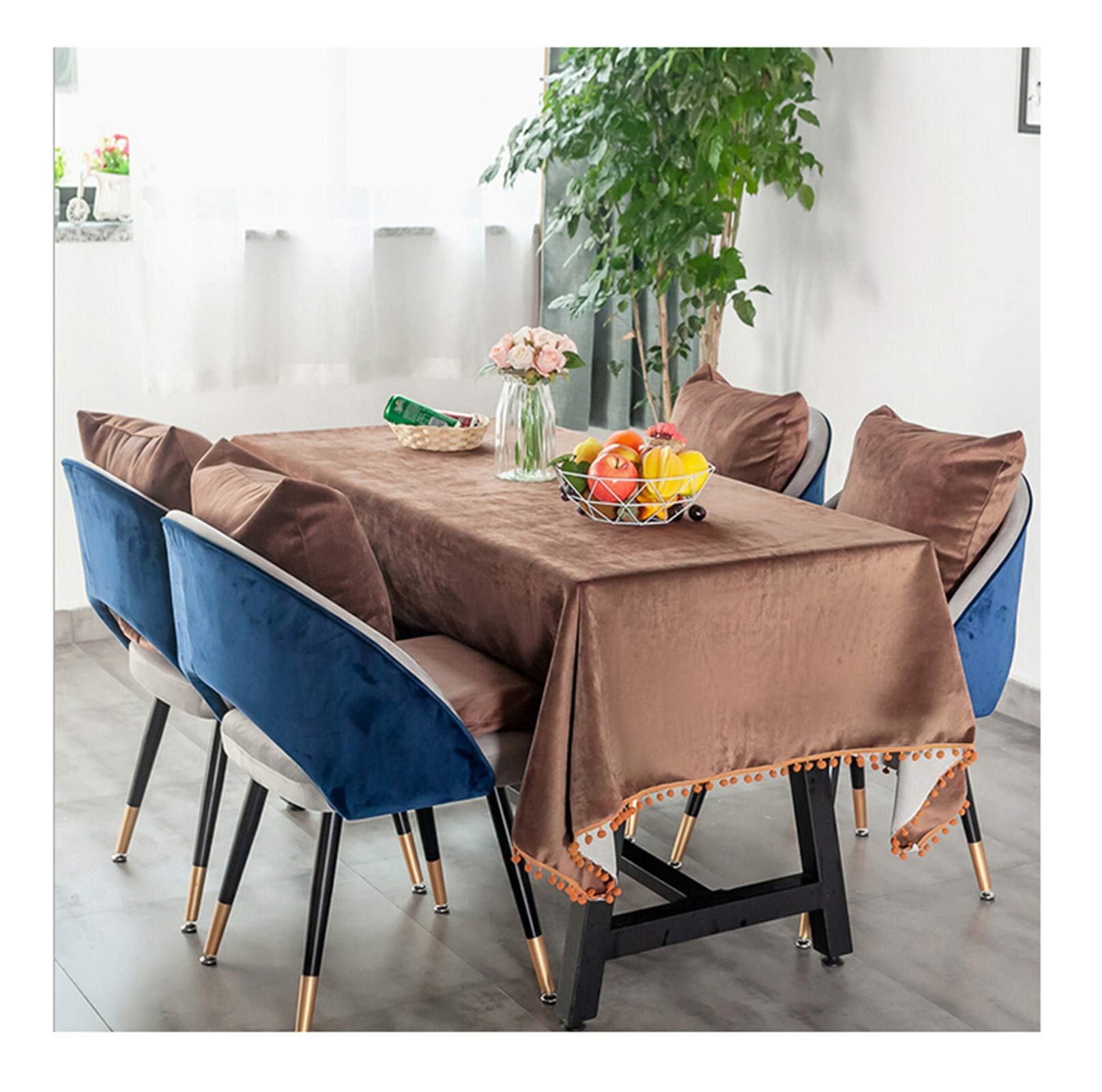 Nappe flanelle 140x200cm à pompons pour table de café et pique-nique chic