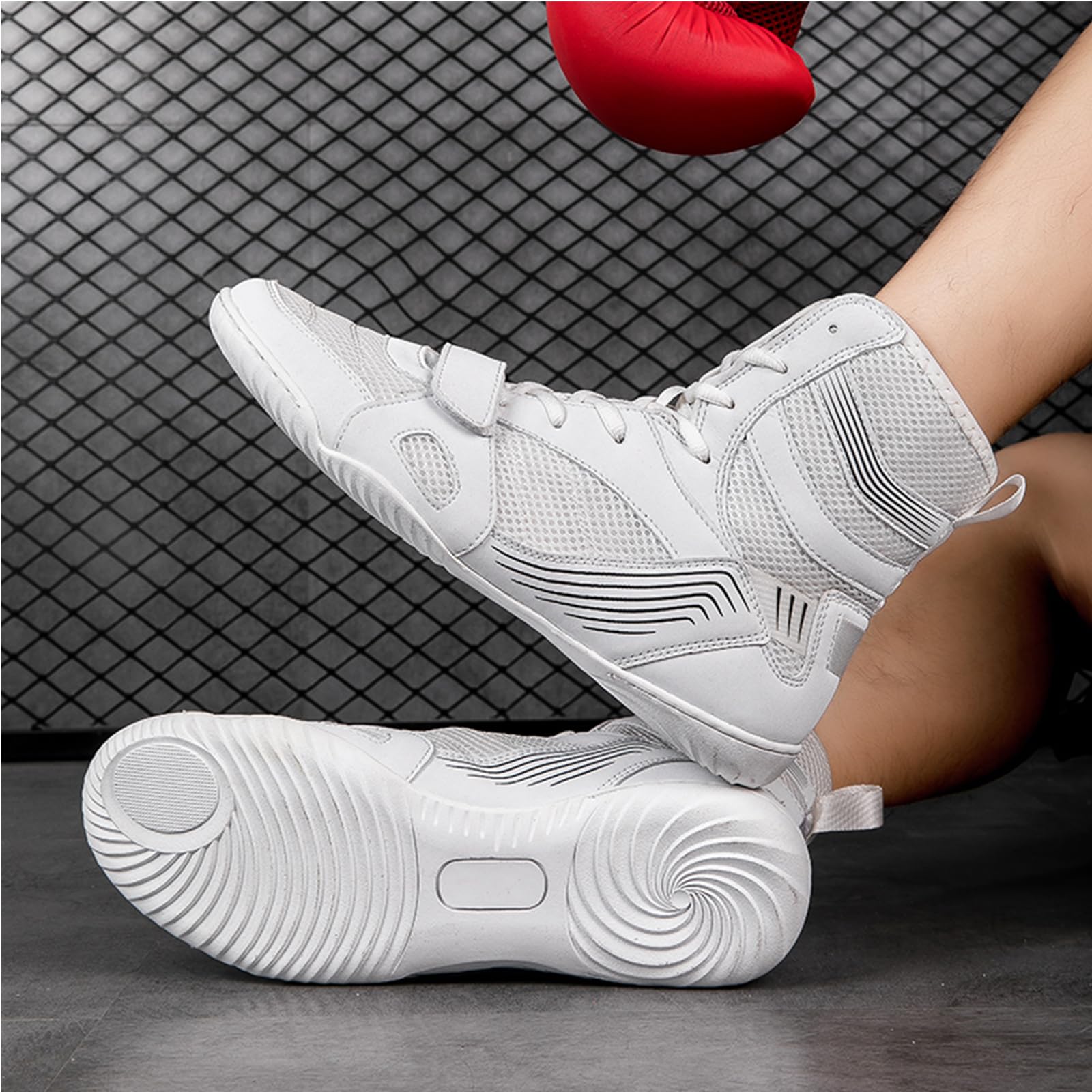 Botas De Boxeo para Hombres, Calzado De Lucha para Adultos Jóvenes Zapatillas para Entrenar Artes Marciales Mixtas para Mujeres Niños Adolescentes