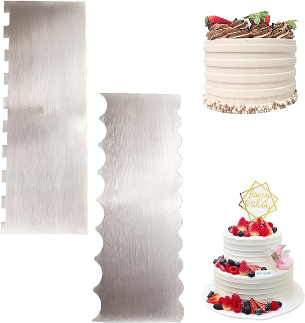 2 Pieces Stainless Steel Cake Scraper Sawtooth Icing Smoother 8.66 Inch Cake Decorating Comb Edge Stripe Cake Scraper Large Smoother Scraper for Butter Cream Cake Decorating