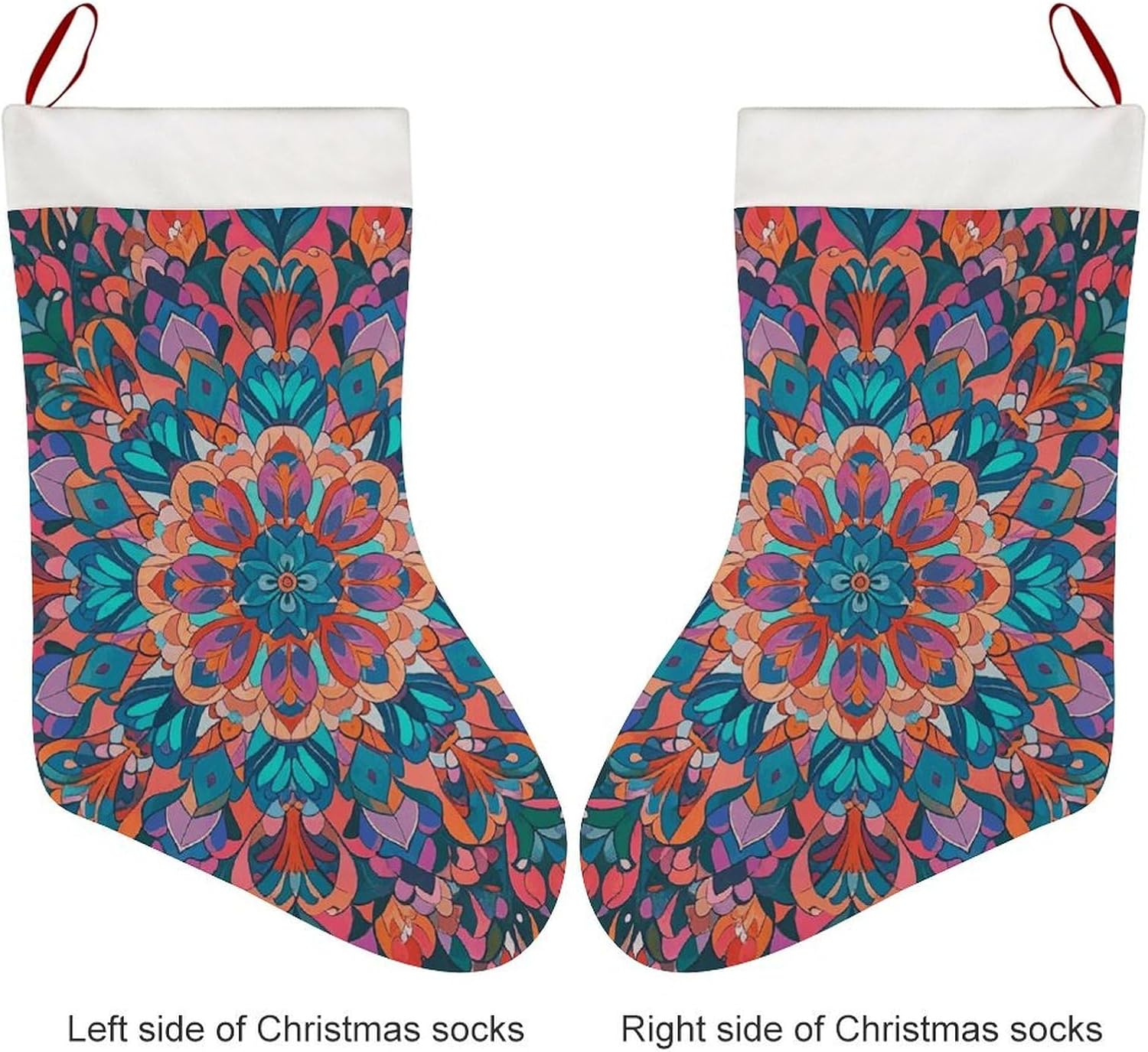 Christmas Stockings - Bohemian Psychedelic Peacock Mandala Large Xmas Socks, Soft Plush Fireplace Stocking with Hanging Loop, Santa Holiday Decor for Family Party Christmas Tree Decorations image 3