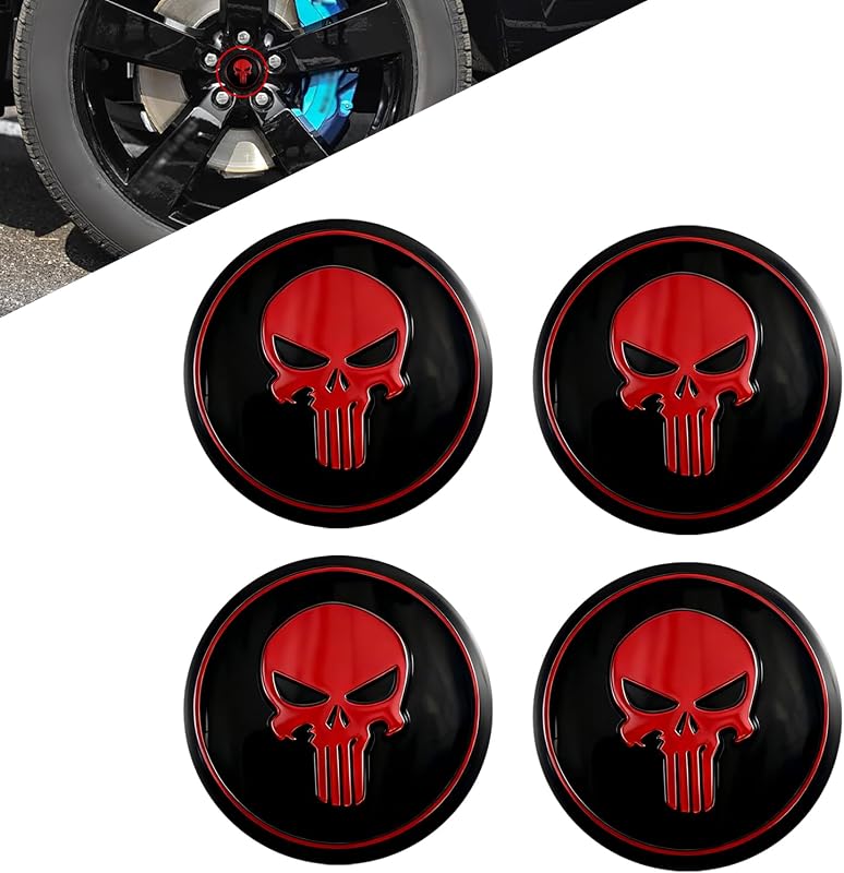 4 pegatinas para tapa central de rueda, pegatinas para cubo de rueda de calavera de 2,24 pulgadas para llanta, calcomanías autoadhesivas personalizadas para centro de cubo de metal, para auto, camión, SUV (rojo)