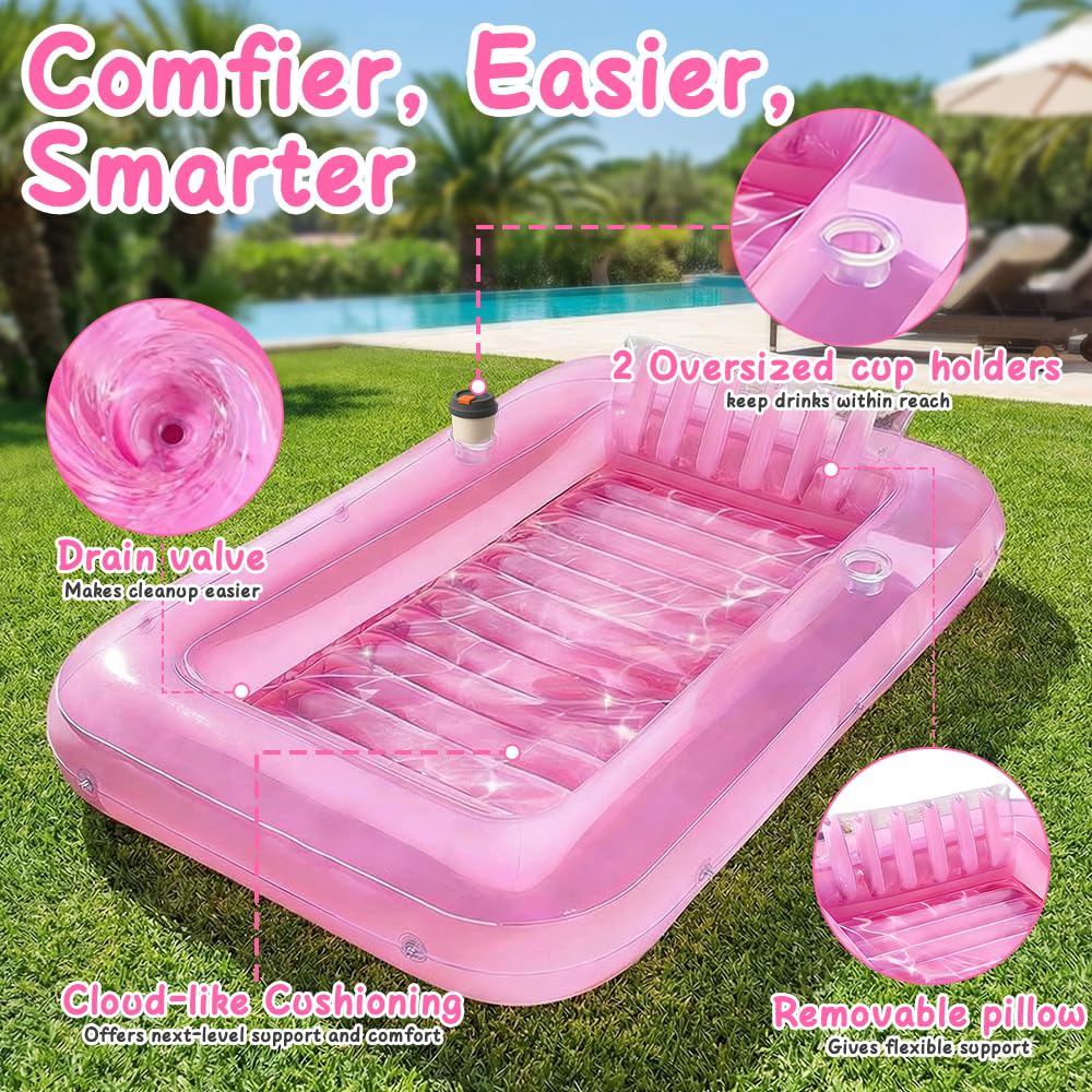 Mineup Colchón de Aire Piscina, 178 x 116 cm Flotador Inflable para alberca bronceadora, Colchoneta Piscina Adultos con reposacabezas, Colchón Hinchable Piscina para Playa en Verano