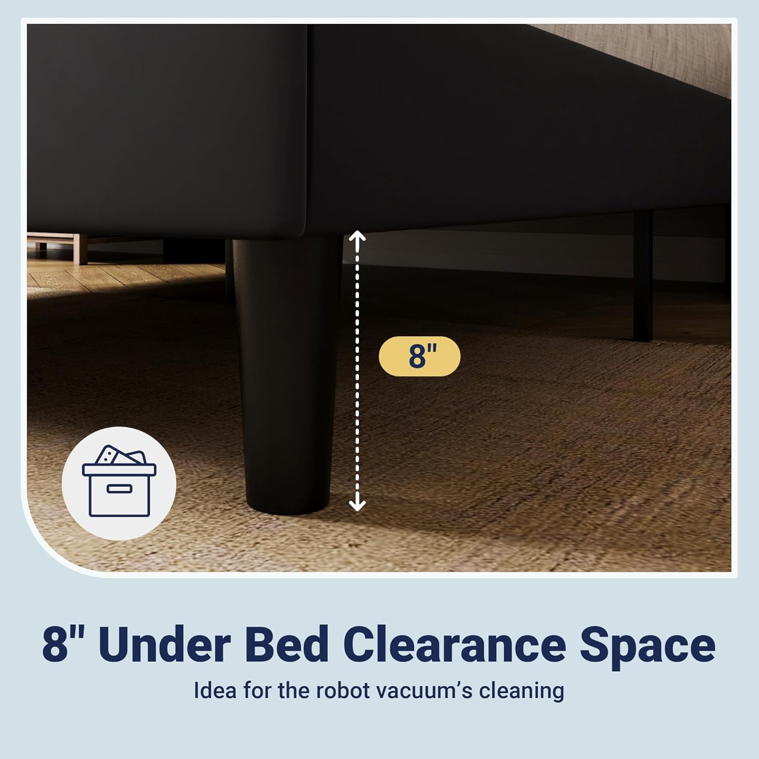 Allewie Queen Size Platform Bed Frame with Velvet Upholstered Wingback Headboard, No Box Spring Needed, Under Bed Storage Space, Strong Wooden Slats, Modern Mattress Foundation, Easy Assembly, Black - Image 6