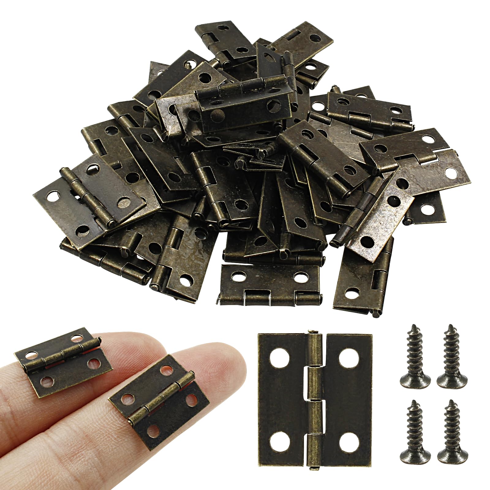 Antique Bronze Mini Hinges - 24 Pack for DIY -11