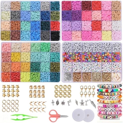 12000PCS Clay Beads Bracelet Making Set, 72 Colours with Letter Beads, Charms & Storage Boxes for DIY Accessories, Friendship Bracelets and Gifts for Kids & Teens Ages 6–12