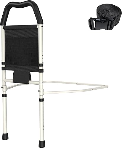 Rieles de cama para personas mayores y riel de cama para ancianos, soporte de seguridad ajustable con mango ergonómico antideslizante y bolsillo de