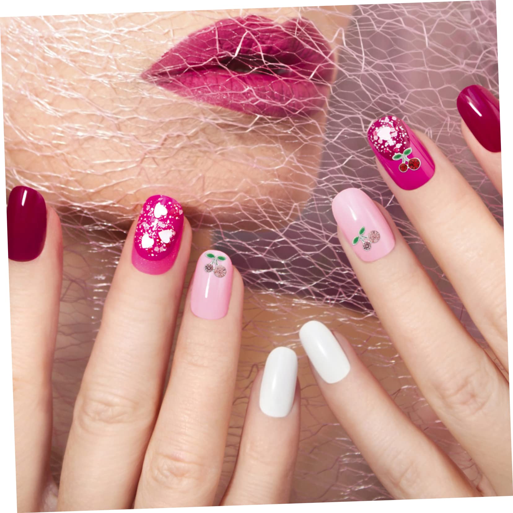 Beavorty 144piezas Encantos De Uñas De Cereza Decoraciones De Manicura Creativas Gemas Para Diseño De Uñas Para Fiestas y Uso Personal