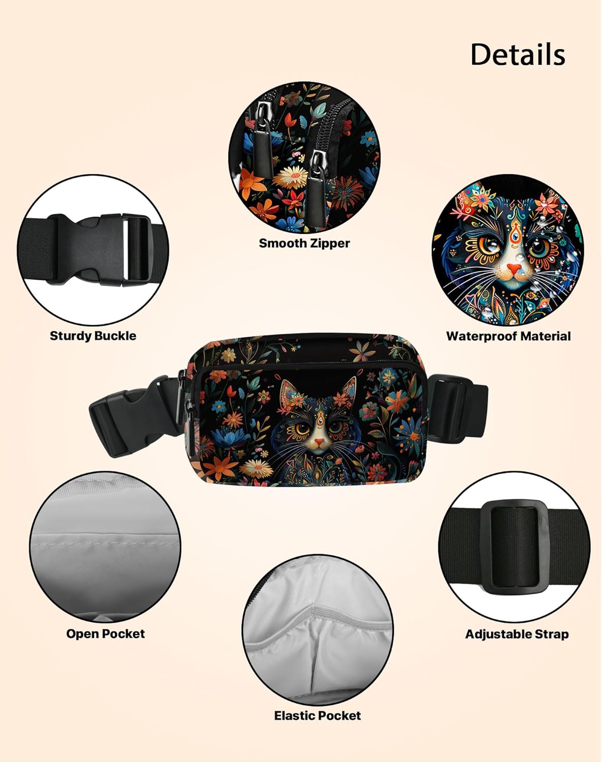 Cat Fanny Pack for Women Belt Bag Fashion Waist Pouch Everywhere with Adjustable Strap for Outdoor Shopping Travel Hiking - Image 4