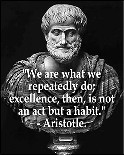 Excellence is a Habit Aristóteles - Impresión artística de pared motivacional para el hogar, oficina, dormitorio, aula y escuela, póster sin marco