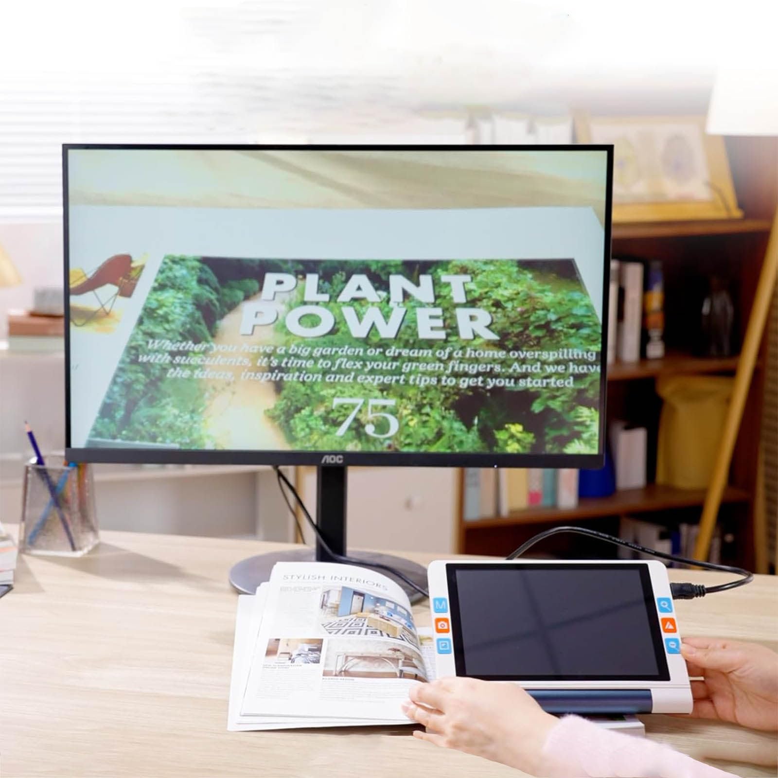 Lupa de Mano, Lupa electrónica de Ayuda para la Lectura, 26 Modos de Color, Enfoque automático y Zoom de 2X a 20X, Compatible con conexión a PC/TV,White