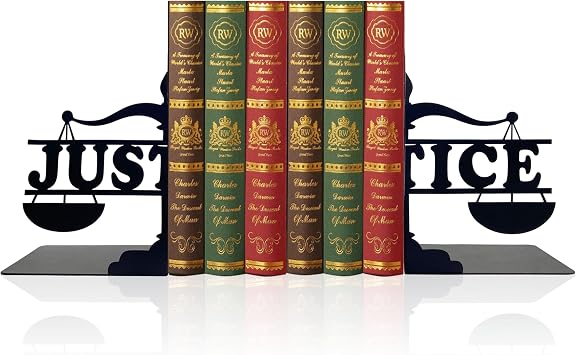 Justice Bookends for Bookshelf, Metal Black Magic Book Stopper, Unique Lawyer Gifts for Law Student Friends, Study Room Home Office Decor